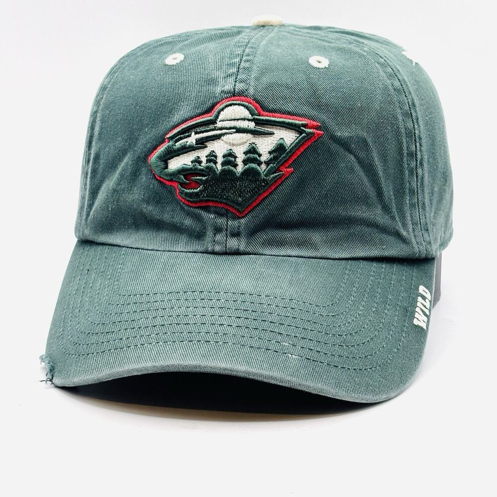Minnesota Wild Hat Cap Mens Medium Green Patch Logo Hockey NHL Distressed